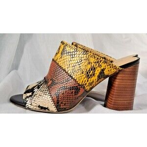 Gibson & Latimer Snake Print Tri-Color Goat Leather Mule Heel  Size 7.5